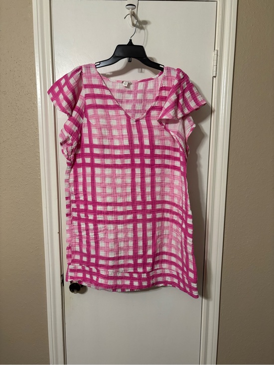 Cato Dresses & Skirts - Cato Pink and White Plaid V-Neck Dress with Flutter Sleeves XL